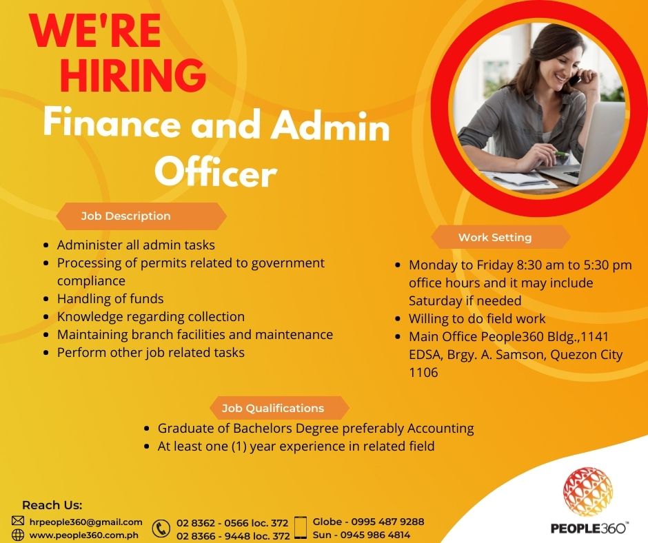 Finance and Admin Officer - People360 Consulting Corporation